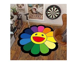 AWEIES Takashi Murakami SunFlower Carpet Area Rug for Living Room Kitchen Rug Laundry Runner Rug Bedroom Bathroom Mat,Children's Playground Soft Plush Rug (Color : 1, Size : 80 * 80cm)