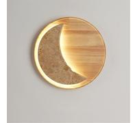 AWEITG Moon-Shaped Natural Cave Wall Lamp - Nordic LED Warm Light Fixture Elegant Walnut Base for Bedroom, Living Room, Hallway, and Bathroom(Wood)