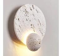 AWEITG Nordic Style Round Wall Lamp - Ultra-Thin White Travertine 6W LED Sconce for Bedroom, Living Room, Office, and More