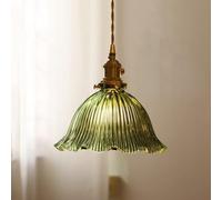 AWEITG Retro Geometric Ribbed Glass Pendant Light - Mini Chandelier for Kitchen Island, Dining Room, and Home Decor (Green, Dia-18cm)(Green,Dia-23cm)