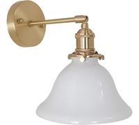 AWEITG Vintage Brass Glass Wall Sconce - Minimalist Hardwired Lighting for Bedroom, Living Room, Office, and More(White)