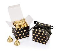 AWELL Black Gift Candy Box with Gold Dots Bulk 2x2x2 inches with Ribbon Party Favor Box, Gold Dots,Pack of 50