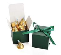 AWELL Dark Green Gift Candy Box Bulk 2x2x2 inches with Green Ribbon Party Favor Box,Pack of 50