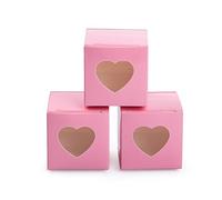 AWELL Mini Pink Gift Boxes 2x2x2 inch, Clear Heart Window, 50pc