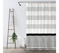 Awellife Black Boho Stripe Shower Curtain for Bathroom with Tassel 72 X 72 Farmhouse Cotton