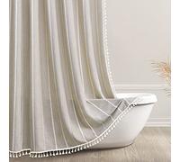 Awellife Boho Farmhouse Shower Curtain Beige Thick Cotton Linen Fabric Luxury French Country Bathroom Shower Curtains Set Modern Bohemian Chic, 54x78