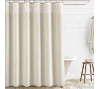 Awellife - Boho Textured Linen Tassel Shower Curtain for Bathroom Cream Fabric Liner 72x72 inch