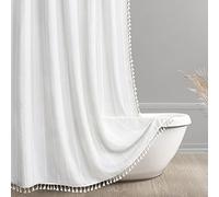 Awellife Cream White Boho Shower Curtain Set - Premium Quality Heavy Duty Cotton Linen Modern Farmhouse Shabby Chic Shower Curtain Bohemian Cottage Bathroom Decor, Waterproof & Washable, 72x84