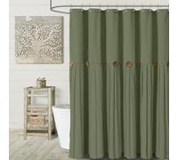 Awellife Farmhouse Sage Green Shower Curtain Button Linen Textured Woven Fabric,Country Style 72" W x 72" L