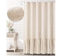Awellife Farmhouse Shower Curtain Ruffle Linen Textured Boho Shower Curtain for Bathroom, Beige 60" W x 72" L