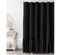 Awellife Farmhouse Shower Curtain Ruffle Linen Textured Boho Shower Curtain for Bathroom, Black 72" W x 84" L