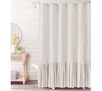 Awellife Farmhouse Shower Curtain Ruffle Linen Textured Boho Shower Curtain for Bathroom, Cream 72" W x 78" L