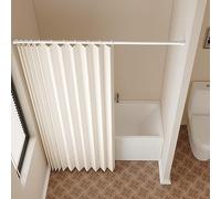 Awellife Folding Shower Curtain Set with 12 Hooks - Foldable Linen Textured Heavy Duty Waterproof Fabric Hotel Shower Curtains for Bathroom (Beige/Cream, 72" L x 72" W)