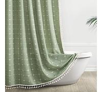 Awellife Sage Green Farmhouse Shower Curtain with Tassels, Country Cottage Lattice Bathroom Decor Minimal Boho Linen Bathroom Shower Curtain Set with Hooks, 72x78(78" L x 72" W)