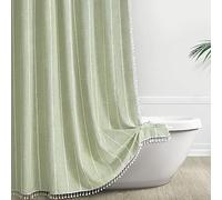 Awellife Sage Green Modern Farmhouse Shower Curtain with Tassels, Country Cottage Bathroom Decor Striped Minimal Boho Chic Texture Linen Bohemian Bathroom Shower Curtain Set with Hooks, 72x72