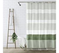 Awellife Sage Green Shower Curtain for Bathroom Stripe Tassel Shower Curtain 36 X 72 Inches Farmhouse Cotton Stall