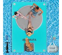 AWEMUFA 12ft x 8ft Inflatable Floating Dock Floats with Dog Water Ramp, Inflatable Raft Island Pad with Mesh Water Hammock Swim Air Platform Mat, Water Mat for Lake Lake Pool Beach Ocean Floats