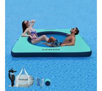 AWEMUFA 6ft Inflatable Floating Dock Platform with Mesh, Floating Island Raft Lake Pool Inflatable Water Hammock Swim Air Platform, Floating Water Mat Island Floats for Adults Travel Floats