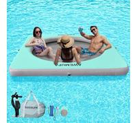 AWEMUFA 8ft Inflatable Floating Dock Platform with Mesh, Floating Island Raft Lake Pool Inflatable Water Hammock Swim Air Platform, Floating Water Mat Island Floats for Adults Travel Floats