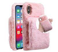 Awenroy Furry Fluffy Case for Huawei P smart S / Y8p / Enjoy 10S Soft and Comfortable Cover Handmade Soft Warm Gloves Case Silicone Back Shockproof Cover with Crystal Bowknot - Pink