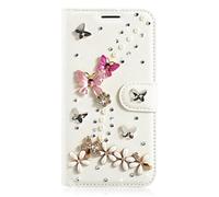 Awenroy Glitter Wallet Case for Google Pixel 4a Luxury Bling Rhinestones Diamonds Pattern and PU Leather Magnetic Flip Cover with Card Slots Holders Wallet Case - White