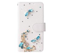 Awenroy Glitter Wallet Case for Huawei Honor 20 / 20S / Nova 5T Luxury Bling Rhinestones Diamonds Pattern and PU Leather Magnetic Flip Cover with Card Slots Holders Wallet Case - White