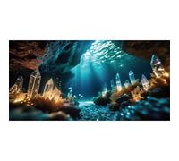 AWERT 24x16 inches Fantasy Garden Aquarium Background Under The Sea Background Sunshine Underwater Bubble Coral Rock Crystal Climbing Pet Background Decoration