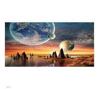 AWERT 30x12 inches Galaxy Aquarium Background Space Theme View of The Planets from Earth Fish Tank Background Hot Desert Terrarium Background