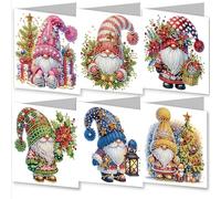 Awesocrafts 6pcs Diamond Art Christmas Cards Kits Christmas Gnome Christmas Tree Flowers, DIY Diamond Painting Cards Sets, 5D Crystal Art Card with Envelopes, Postcards for Handmade, Xmas 30 * 15cm