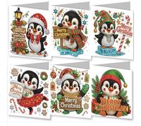 Awesocrafts 6pcs Diamond Art Christmas Cards Kits Christmas Penguin Candy, DIY Diamond Painting Cards Sets, 5D Crystal Art Card with Envelopes, Postcards for Handmade, Xmas 30*15cm (Merry Christmas)