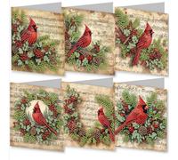 Awesocrafts 6pcs Diamond Art Christmas Cards Kits Red Bird Musical Note, DIY Diamond Painting Cards Sets, 5D Diamond Art Cards with Envelopes, Postcards for Handmade, Xmas 30 * 15cm (Bird)