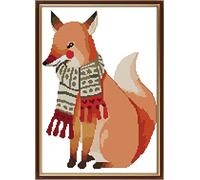 Awesocrafts Cross Stitch Kits, a Fox with a Scarf Easy Patterns Cross Stitching Embroidery Kit Supplies, Counted Options for Adults Beginners Kids Gifts (Fox, Counted)
