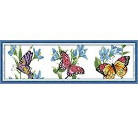 Awesocrafts Cross Stitch Kits, Butterflies Flying Easy Patterns Cross Stitching Embroidery Kit Supplies, Stamped Options for Adults Beginners Kids Gifts (Butterflies, Stamped)