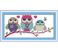 Awesocrafts Cross Stitch Kits, Cartoon Owl Animals Cute Abstract Easy Patterns Cross Stitching Embroidery Kit Supplies, Counted Options for Adults Beginners Kids Gifts (Owl, Counted)