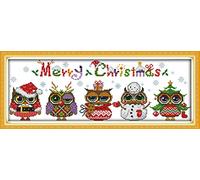 Awesocrafts Cross Stitch Kits, Christmas Owls Easy Patterns Cross Stitching Embroidery Kit Supplies Christmas, (Stamped)