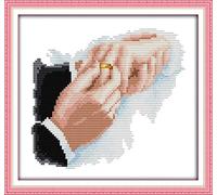 Awesocrafts Cross Stitch Kits, Hold Hands Love Romantik Easy Patterns Cross Stitching Embroidery Kit Supplies, Stamped Options for Adults Beginners Kids Gifts (Hold Hands, Stamped)