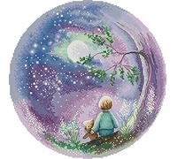 Awesocrafts Cross Stitch Kits, Looking up at The Moon Boy Easy Patterns Cross Stitching Embroidery Kit Supplies, Stamped (Stamped)