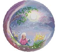 Awesocrafts Cross Stitch Kits, Looking up at The Moon Sky Girl Easy Patterns Cross Stitching Embroidery Kit Supplies, Stamped (Stamped)