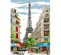 Awesocrafts Cross Stitch Kits, Paris Street Scene Easy Patterns Cross Stitching Embroidery Kit Supplies, Stamped (Street, Stamped)