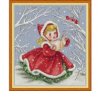 Awesocrafts Cross Stitch Kits, Read Aloud to The Birds Girl Christmas Easy Patterns Cross Stitching Embroidery Kit Supplies, Counted Options for Adults Beginners Kids (Read Girl, Counted)