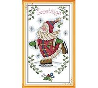 Awesocrafts Cross Stitch Kits, Santa Claus Skating Christmas Easy Patterns Cross Stitching Embroidery Kit Supplies Christmas Gifts, Stamped or Counted (Santa Claus, Stamped)