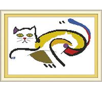 Awesocrafts Cross Stitch Kits, The Frightened Fat Cat Easy Patterns Cross Stitching Embroidery Kit Supplies, Counted Options for Adults Beginners Kids Gifts (Cat, Counted)