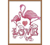 Awesocrafts Cross Stitch Kits, The Love of Flamingo Easy Patterns Cross Stitching Embroidery Kit Supplies, Stamped Options for Adults Beginners (Flamingo, Stamped)