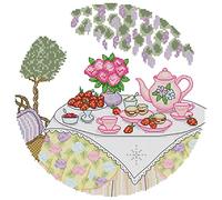 Awesocrafts Cross Stitch Stamped Kits Afternoon Tea Easy Patterns Cross Stitching Embroidery Needlework Kit Supplies