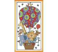 Awesocrafts Cross Stitch Stamped Kits Animals on Hot Air Balloon Easy Patterns Cross Stitching Embroidery Needlework Kit Supplies