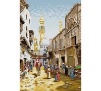 Awesocrafts Cross Stitch Stamped Kits Arabian Cityscape Middle Eastern Market Easy Patterns Cross Stitching Embroidery Needlework Kit Supplies 14CT 2 Strands
