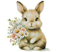Awesocrafts Cross Stitch Stamped Kits Bunny Rabbit Wildflower Daisy Animal Cute Easy Patterns Cross Stitching Embroidery Needlework Kit Supplies 14CT 2 Strands