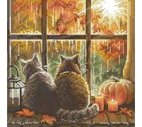 Awesocrafts Cross Stitch Stamped Kits Cats Autumn Scene Pumpkin Easy Patterns Cross Stitching Embroidery Needlework Kit Supplies