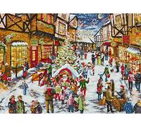 Awesocrafts Cross Stitch Stamped Kits Christmas Eve Street Easy Patterns Cross Stitching Embroidery Needlework Kit Supplies 14CT 2 Strands