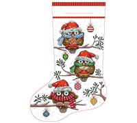 Awesocrafts Cross Stitch Stamped Kits Christmas Stocking-Owl Easy Patterns Cross Stitching Embroidery Needlework Kit Supplies (Owl)